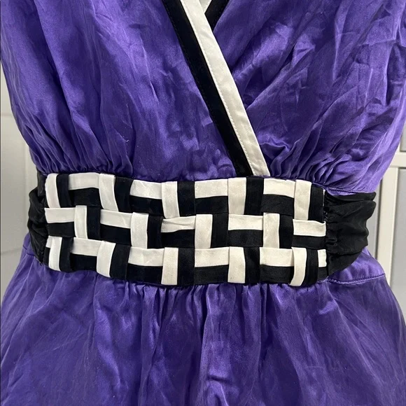 Bebe 2008 Silky Purple Peplum Deep Plunge Halter XS - Picture 11 of 16